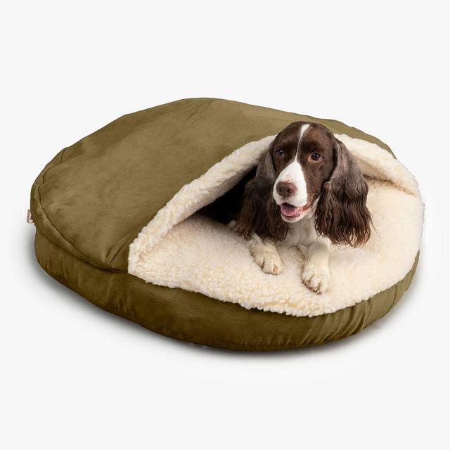 Round Pet Cave Dog Bed, Large, Olive