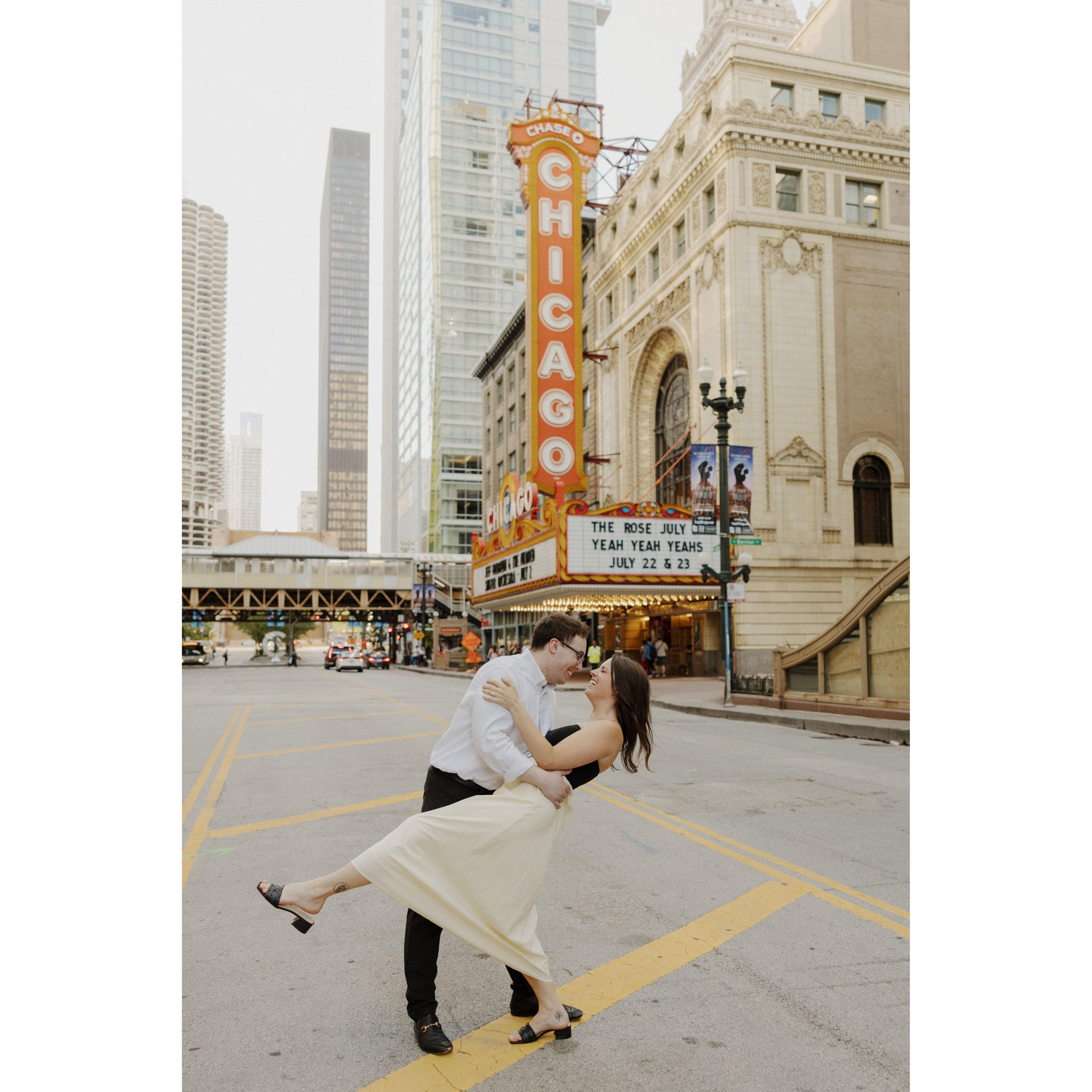 Engagement photo shoot at the Chicago Theatre.