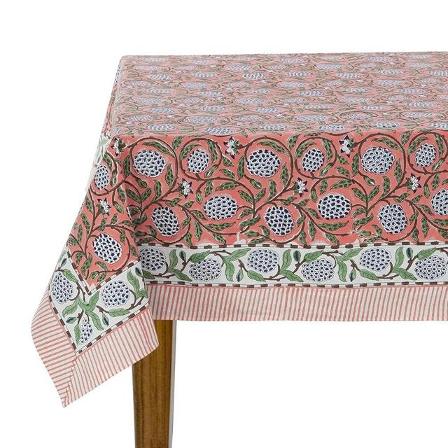 Ridhi -Dark Salmon Cotton Tablecloth, Handblock Print Floral Table Cloth for Kitchen Dining Linen I Thanksgiving, Christmas, Wedding, Fall Décor 6 Seater 60x90 Inches Rectangle