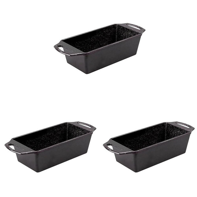 Lodge Cast Iron Loaf Pan 8.5x4.5 Inch, Black (Pack of 3)