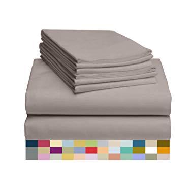 LuxClub 6 PC Sheet Set Bamboo Sheets Deep Pockets 18" Eco Friendly Wrinkle Free Sheets Hypoallergenic Anti-Bacteria Machine Washable Hotel Bedding Silky Soft - Mocha Queen