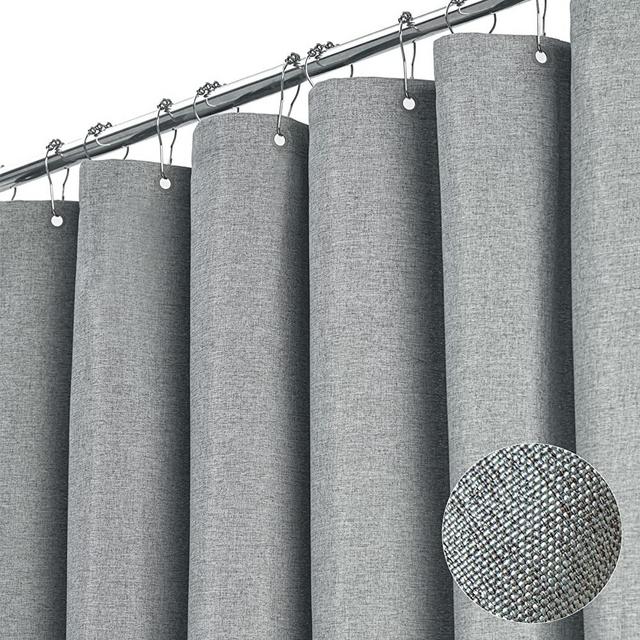 BTTN Extra Long Shower Curtain 72x96 inches, Tall Linen Textured Heavy Duty Fabric Shower Curtain Set with 12 Plastic Hooks, Large Classic Hotel Polyester Cloth Shower Curtains for Bathroom, Gray/Grey