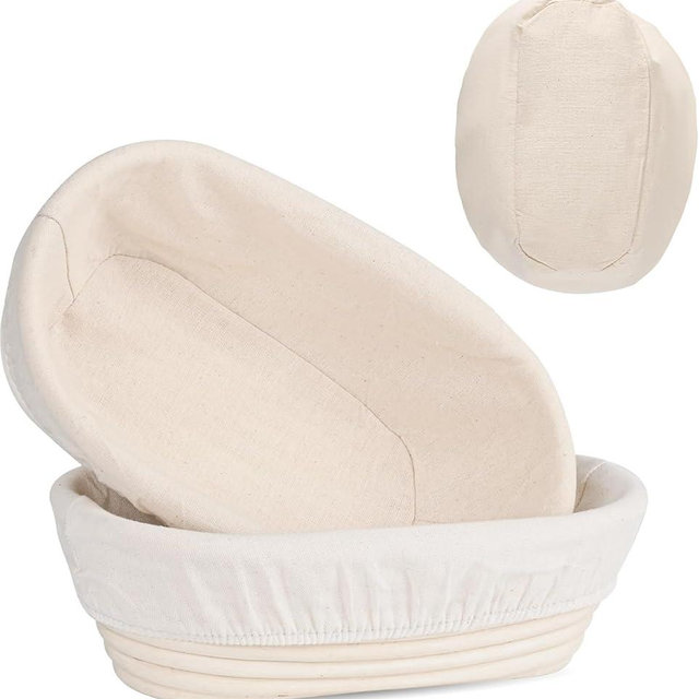Saint Germain Bakery Premium Round Bread Banneton Basket with Liner - Perfect Brotform Proofing Basket for Making Beautiful Bread (10" Oval (2x count))