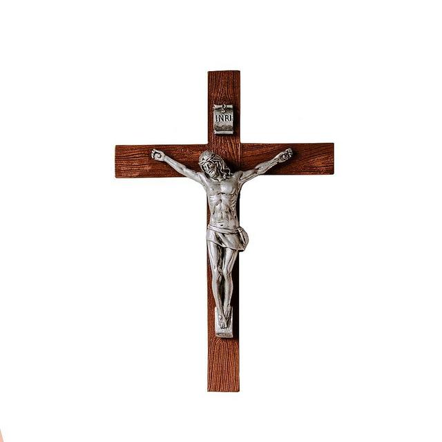 Blessed is She - Crucifix Wall Decor - 8” Inch Size | Cross Wall Decor for Living Room, Kitchen & Home Decor | Jesus Cross Wall Hanging Decor | Decorative Catholic Wall Cross - Light Brown