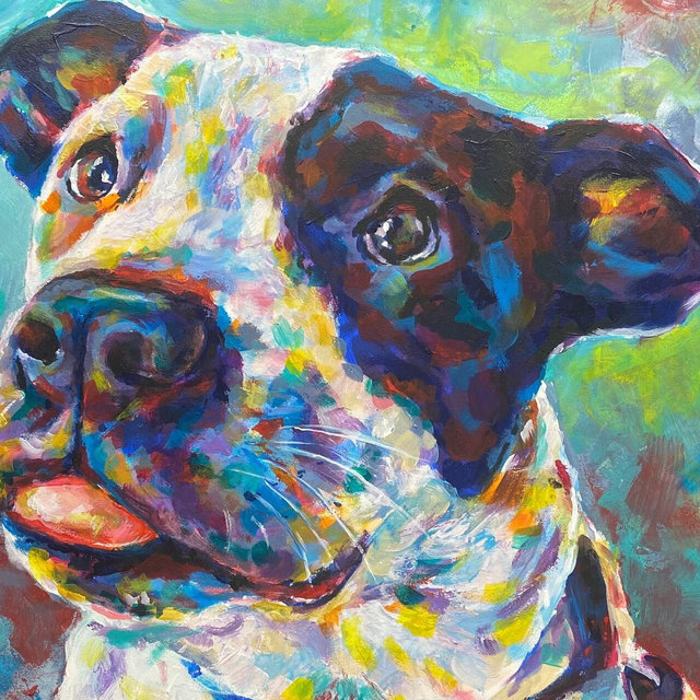 Custom Pet Portrait: Colorful Acrylic Painting on Canvas, Pet Memorial Art
