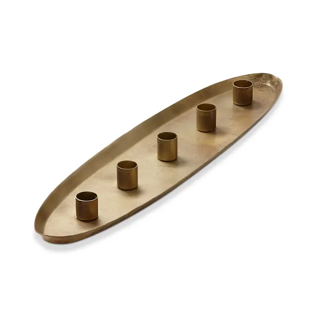 tag Gold Metal Cinco 5 Taper Candle Holder Tray, 20.0L x 5.0W x 1.0H inches