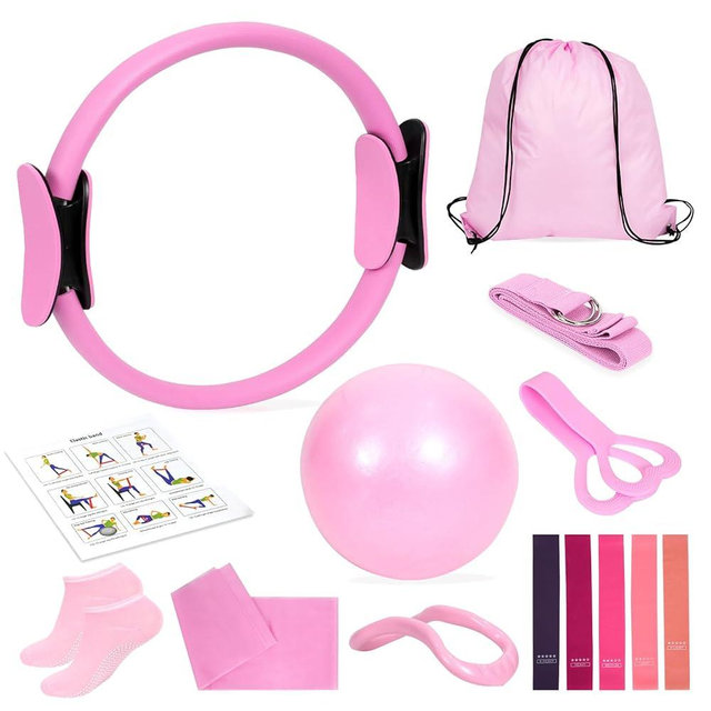 Wpolzie Home Pilates Essentials Kit for Women, Pilates Kit for Home Workouts, Pilates Equipment with Figure 8 Resistance Band, 14" Magic Circle, Yoga Ring, Pilates Accessories Set for Starter Workout