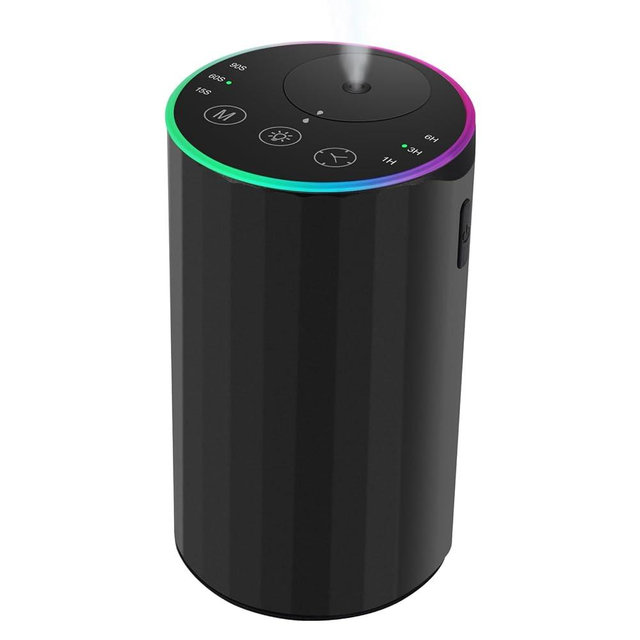 KONCHILE Waterless Essential Oil Diffuser, 7 Colors LED Light, Battery Powered Mini Scent Air Machine, Aromatherapy Mist Diffuser for Home Room Car Office，Black Aluminum Alloy