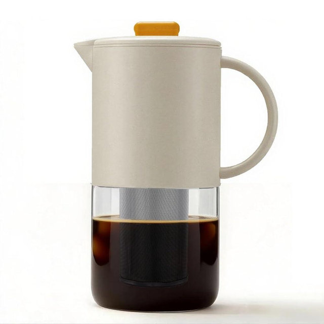 Delove Cold Brew Coffee Maker with Auto Spout – Shatterproof Plastic Shell, Wide Mouth Design – 62 oz (1.9 Quart) Iced Tea Glass Carafe with Removable Removable Mesh Filter (1, Beige)
