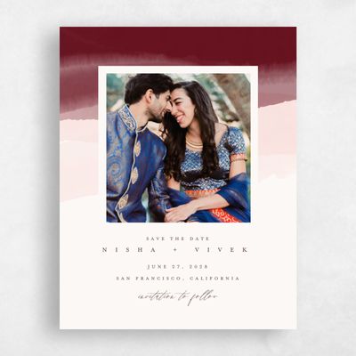 Dark Burgundy, Red Wedding Save the Date - Halloway Photo