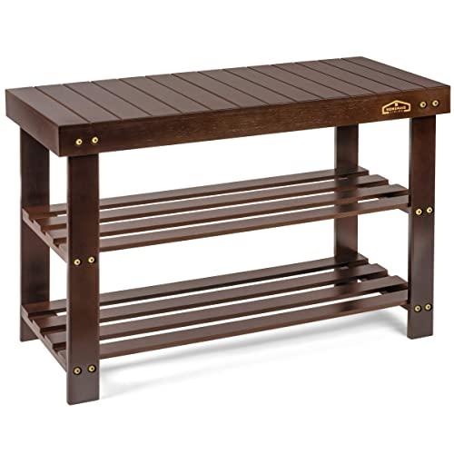 Homemaid Living Bamboo 3 Tier Shoe Rack Bench, Premium Shoe Organizer or Entryway Bench, Perfect for Shoe Cubby, Entry Bench, Bathroom Bench, Entryway Organizer, Hallway or Living Room(Brown)