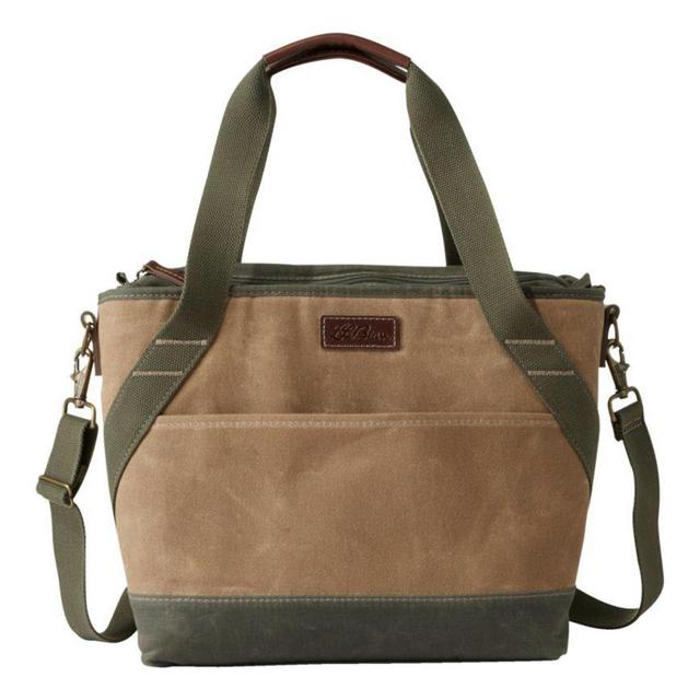 Insulated Waxed-Canvas Tote, Medium Khaki