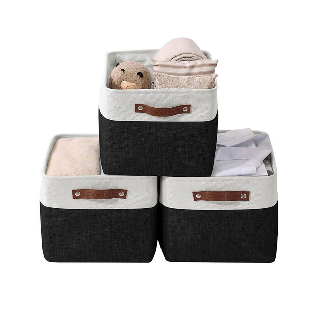DECOMOMO Storage Bins Fabric Storage Baskets for Shelves, Linen Closet Organization Toys Nursery (Black and White, XL - 3 Pack)