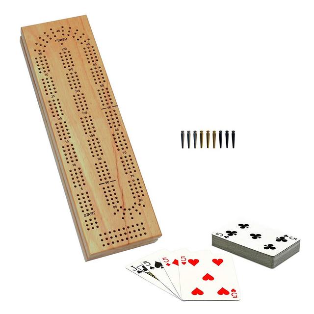 8 - 10 years - WE Games Cabinet Cribbage Set - Solid Wood Continuous 3 Track Board with Easy Grip Pegs, Cards and Storage Area