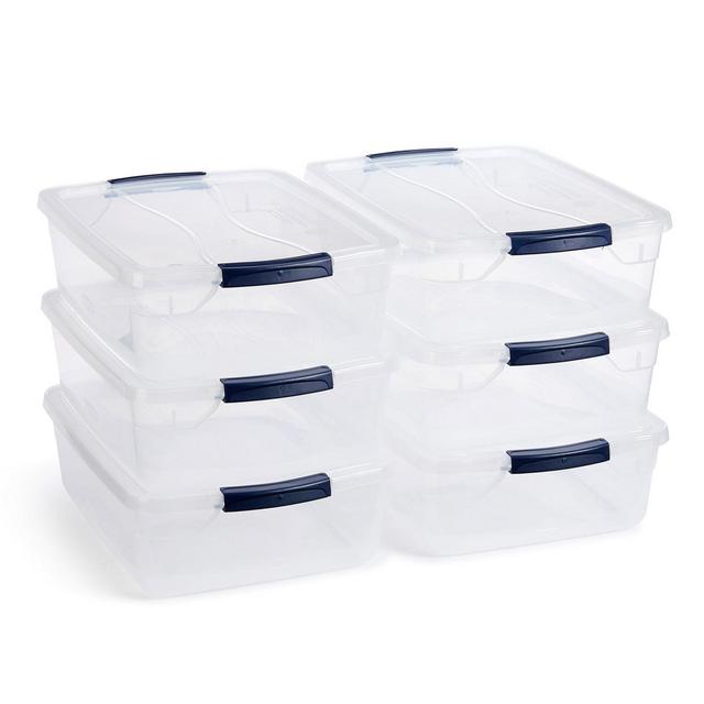 Rubbermaid Cleverstore Home Office Organization 16 Quart Clear Latching Stackable Plastic Storage Tote Container w/ Lid for Basement or Garage, 6 Pack