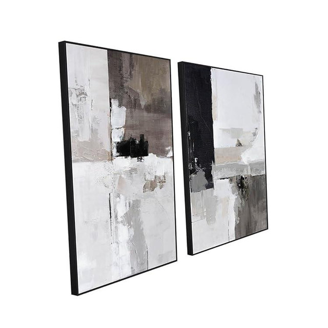 SAFERRYHOME Set of 2 Modern Grey and Black Abstract Wall Art - Framed Canvas Paintings for Living Room, Bedroom, Office Décor - 24x36 Inches Each