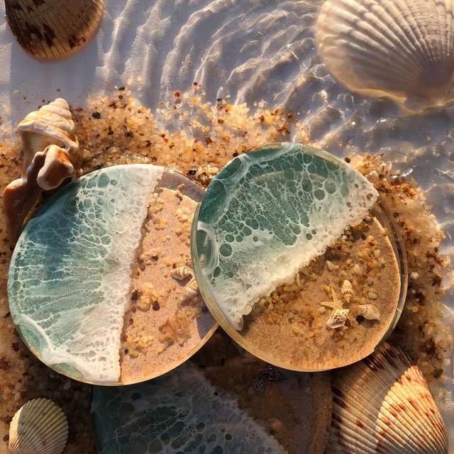 Resin beach coasters home decor/ beach wedding gift/ drink/ Birthday/ holiday/ gifts/ coaster set/ Best Seller/ Etsy's pick/ matcha bowls