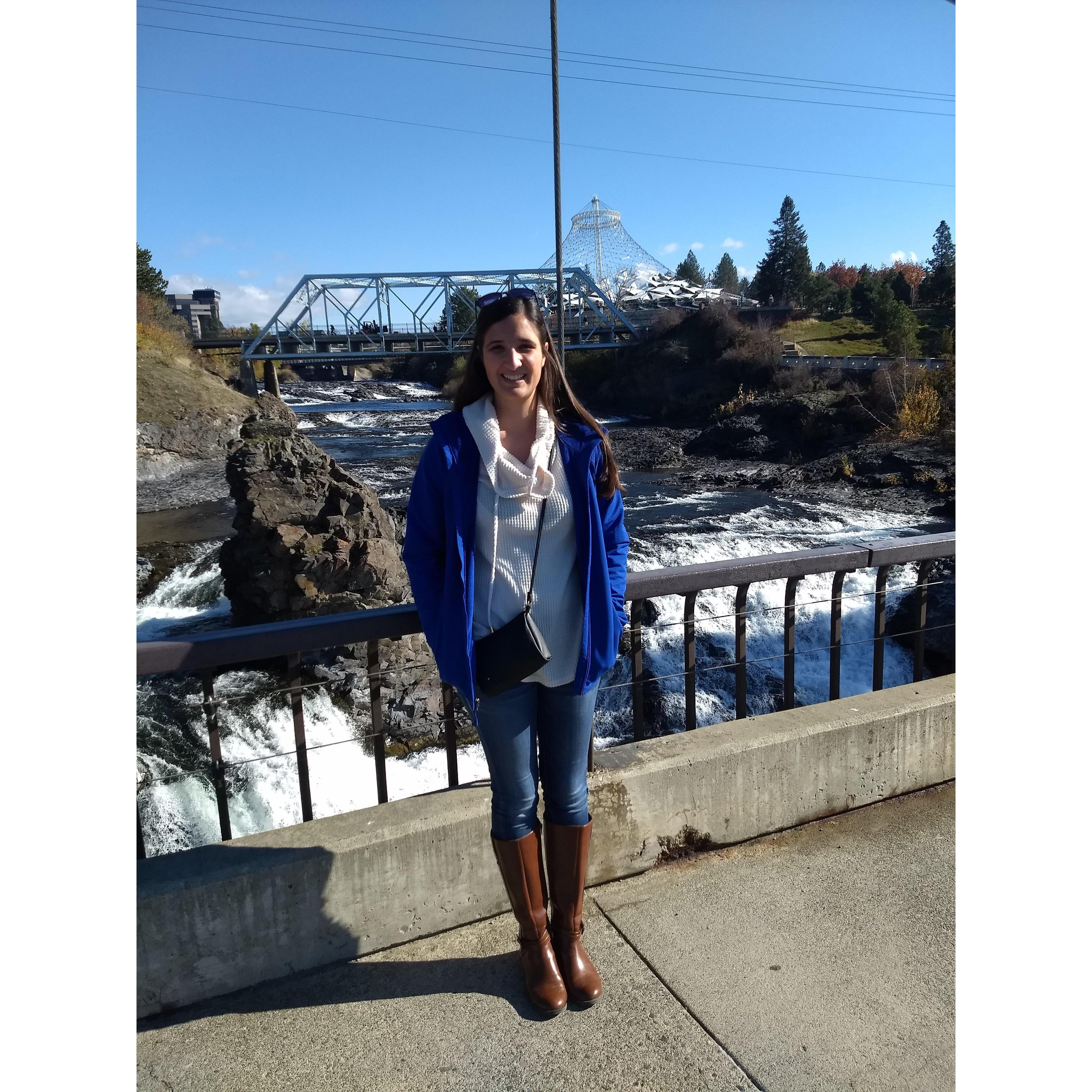 Solo picture of Amy after we got engaged. Our favorite bridge in one of our favorite cities!