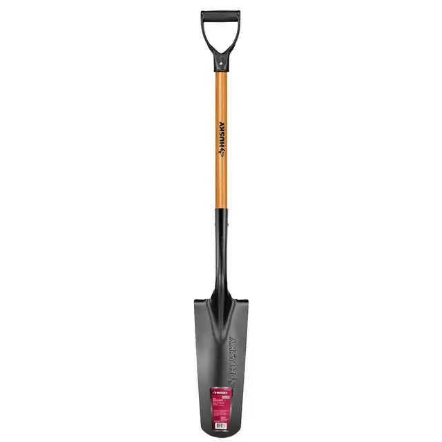 28 in. Wood Handle D-Grip Short Drain Spade