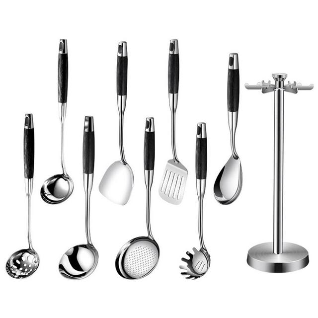 316 Stainless Steel Kitchen Utensils Set, Wooden Cooking Utensils Set, 8 Pieces Professional Cooking Tools with Holder, Kitchen Gadgets Wood Cooking Spatula Set for Kitchen