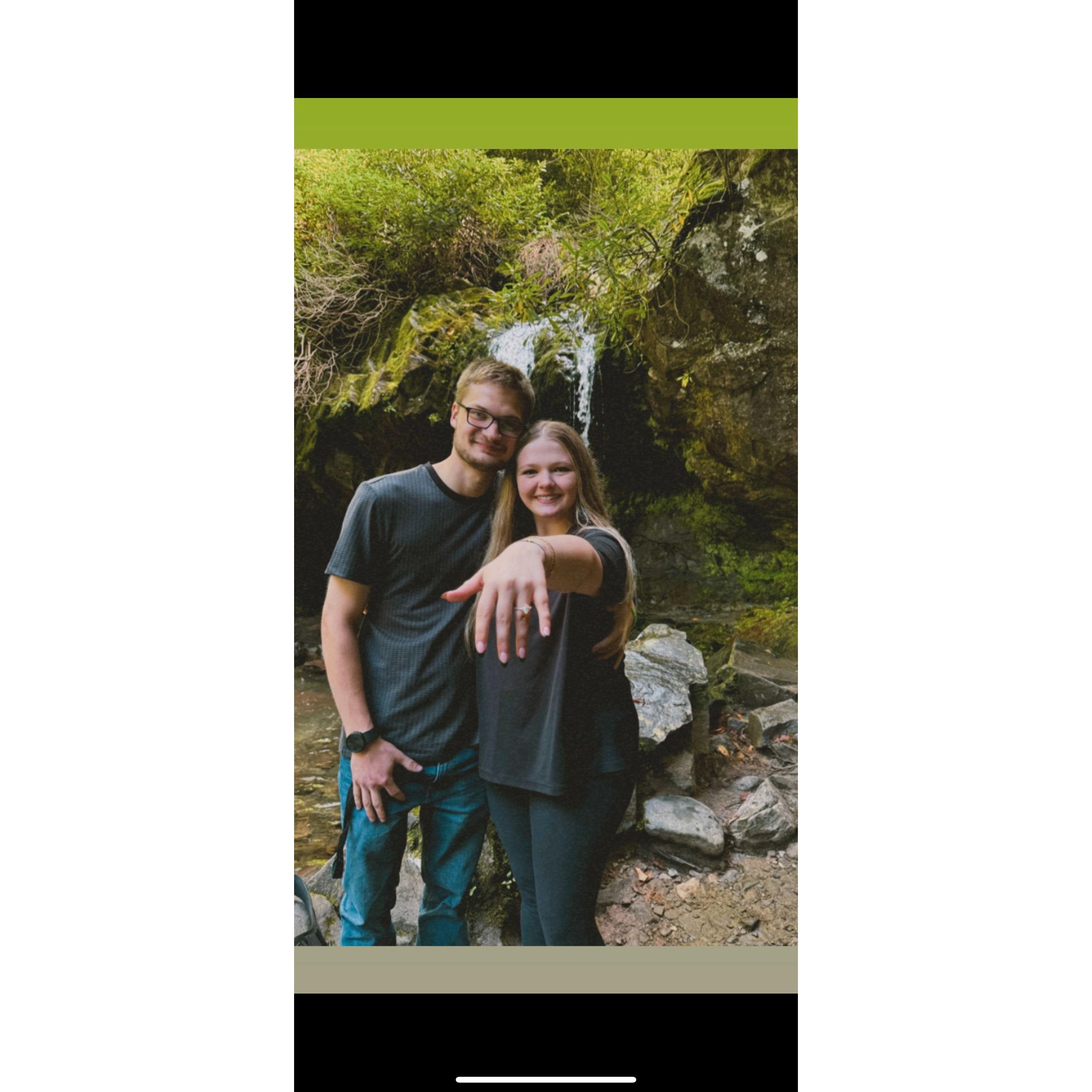 Grotto falls hiking trail after he popped the question on the hill top!