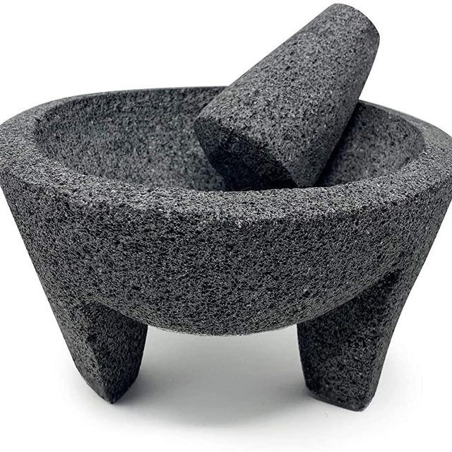 YOPIDO MX, Mortar and Pestle Set Mixing Bowls Garlic Mincer,Mexican Handmade with Lavastone,Pill Crusher and Spice Grinder Molcajete 6 in,Volcanic Stone