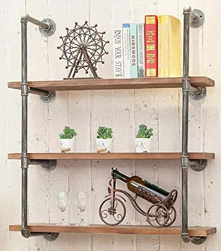 BIXIRAO Industrial Wall Mounted Iron Floating Pipe Shelves/Shelving/Racks/Storage/Bookcases/Brackets, DIY Open Bookshelves, Retro Black (4-Tier Shelf Brackets with 3 Boards)