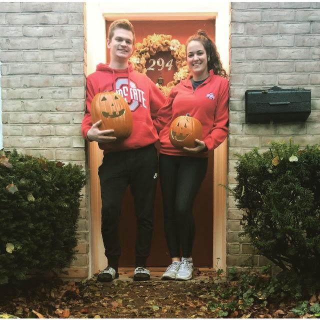 Mary and Drew still have these foam pumpkins from 2018, their first Halloween in their townhome together