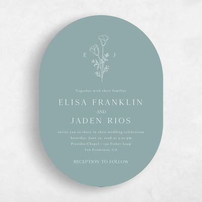 Blue Oval Wedding Invitation - Coquelicot Portrait