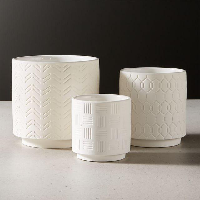 3-Piece White Loom Planter Set