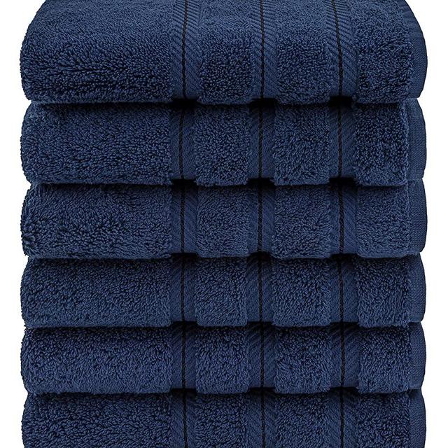 American Soft Linen Luxury Hotel & Spa Quality, Turkish Cotton, 16x28 Inches 6-Piece Hand Towel Set for Maximum Softness & Absorbency, Dry Quickly - Navy Blue