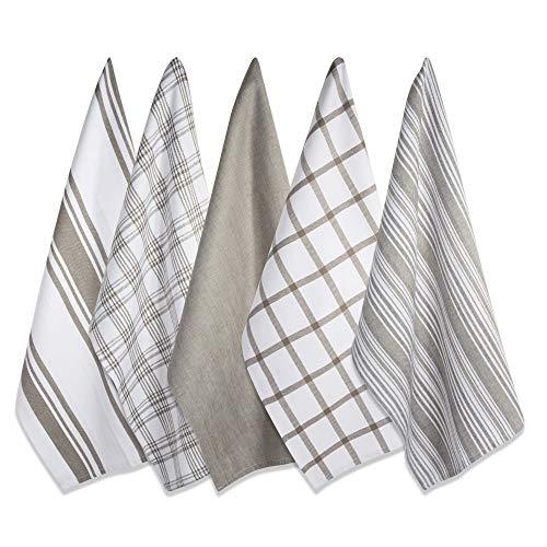 DII Kitchen Dish Towels (Brown, 18x28"), Ultra Absorbent & Fast Drying, Professional Grade Cotton Tea Towels for Everyday Cooking and Baking - Assorted Patterns, Set of 5