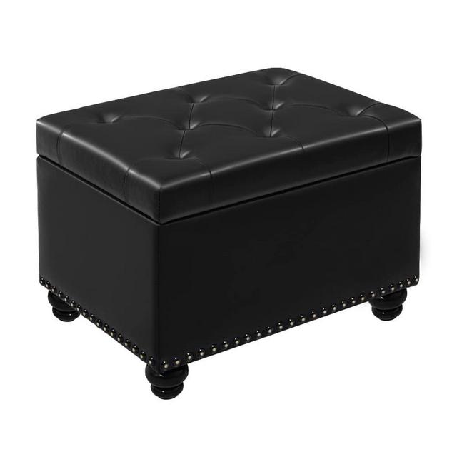 Homestripe 24 Inch Modern Tufted Bedroom Storage Ottoman Bench, PU Lift Top Upholstered Foam Padded Rectangular Footstool, Easy Assemble Ottoman,Espresso