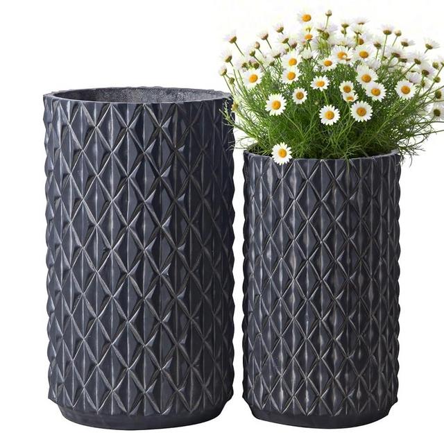 NewSangXia 17.3 & 20.8 inch high Concrete Flower pots Set of 2, The planters for Outdoor Plants with Drainage Hole, Modern Family Outdoor Decor Plant pots, Indoor Plant pots for Home Decor.
