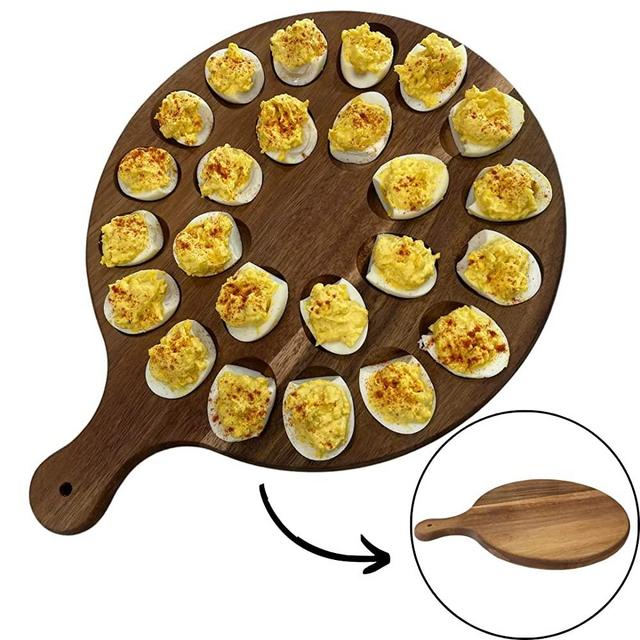 Deviled Egg Platter Charcuterie Board | Serving Platter | Egg Tray | Egg holder | Cutting Board Reversible | Deviled egg Carrier | Round Tray