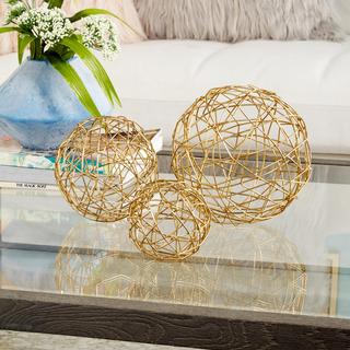 3-Piece Golden Contemporary Geometric Sphere Sculpture Set