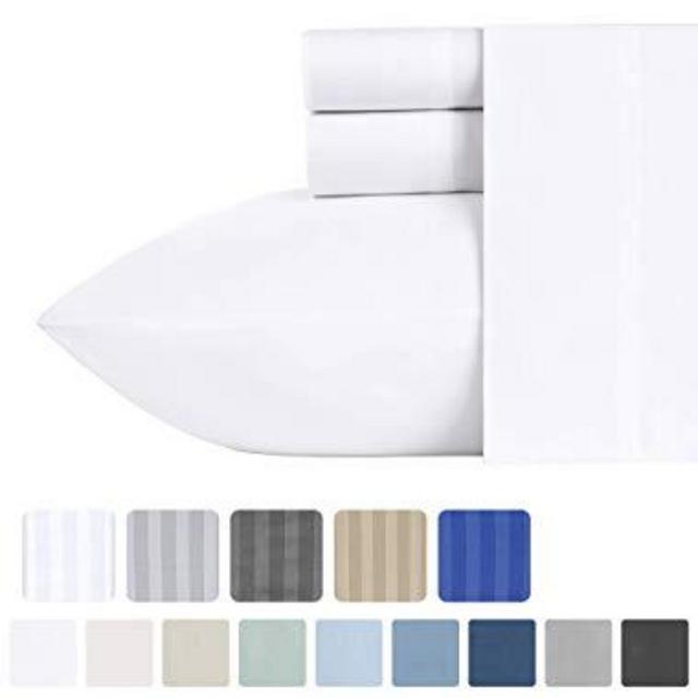 500-Thread-Count 100% Cotton Sheet Pure White Queen-Sheets Set, 4-Piece Long-staple Combed Cotton Best-Bedding Sheets For Bed, Soft & Silky Sateen Weave Fits Mattress upto 18'', Deep Pocket