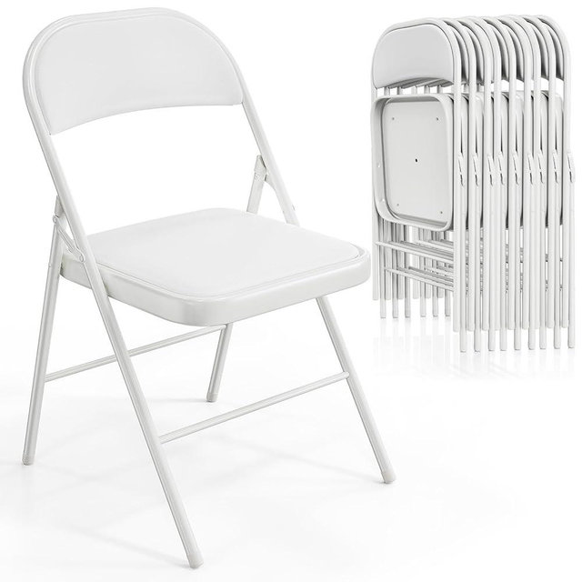 VINGLI 10 Pack Folding Chairs with Padded Seats, Metal Frame with Pu Leather Seat & Back, Capacity 350 lbs, White