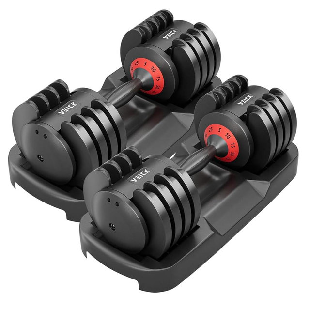 VEICK 25/55 lbs Adjustable Dumbbell with Anti-Slip Turning Handle, Fast Adjust Weight for Men Women, Exercise Equipment with Tray for Home Gym Full Body Workout Fitness