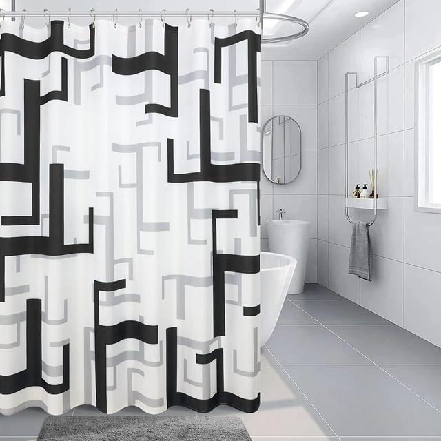 Black Shower Curtain Set,Gray and White Shower Curtain for Bathroom,Modern Geometric Grey Shower Curtains with Water Repellent Machine Washable, Standard Size 72"x72"