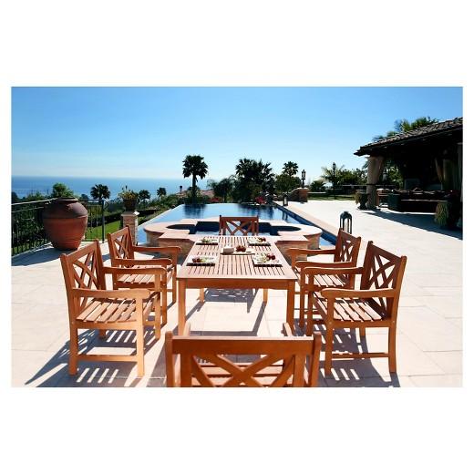 7-Piece Wood Outdoor Dining Set - Brown