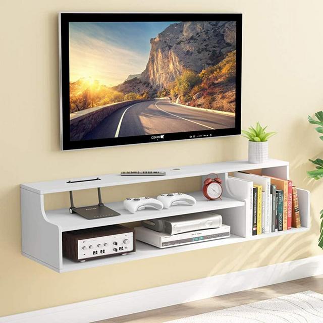 Tribesigns 3 Tier Modern Floating TV Shelf TV Stand Wall Mounted Media Console Shelf 43.3x11.8x11 inch for Cable Box/Xbox One/DVD Player/Game Console Living Room (White)