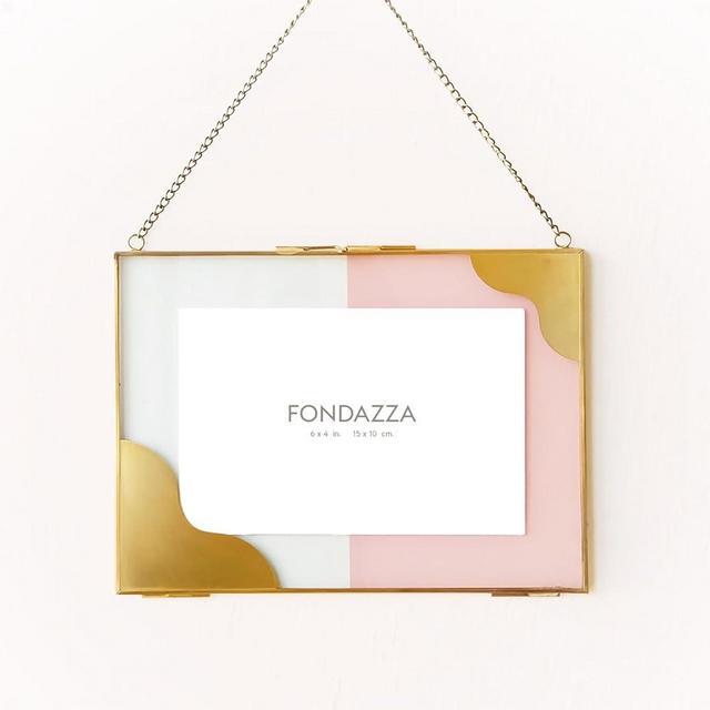 FONDAZZA 6x4 Wall Hanging Picture Frame, Gold Brass Decor, Glass Backing with Color Print, Horizontal/Landscape Only, Floating Photo Frame (Pale Blush)