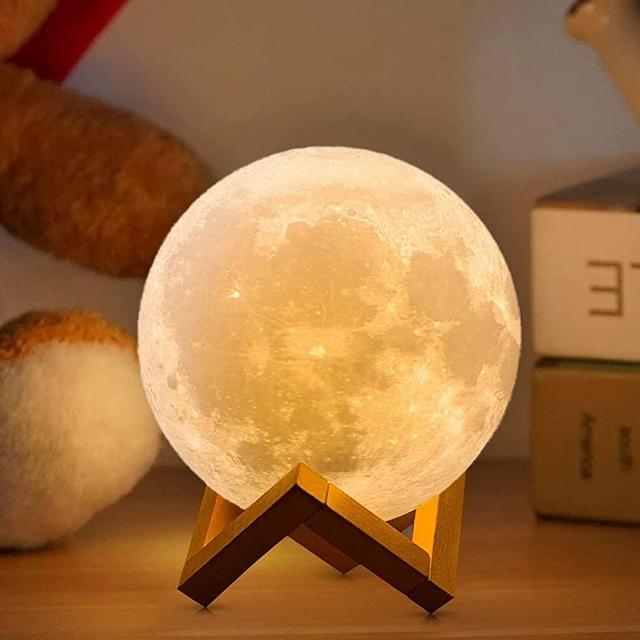 St Patricks Day Decorations, St Patricks Day Gifts for Women/ Men/ Kids, NSL Lighting Moon Lamp 5.9 inch16 Colors Green Lamp Green Light with Wooden Stand & Remote/Touch Control and USB Rechargeable