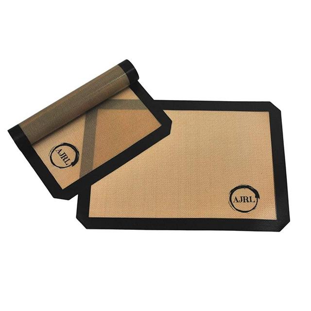 AJRL Silicone Baking Mats Set of 2 for Cookie Sheets, Macaroons, Pastry, Bread, and Oven Cooking, Flexible Heat Resistant Liner and Non-Stick Bakeware, Reusable, Black