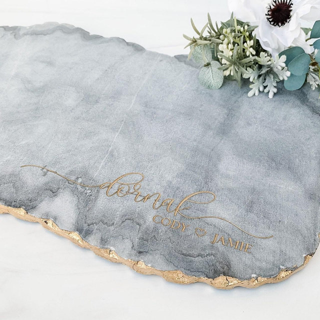 Personalized Marble & Gold Cheese Board -...