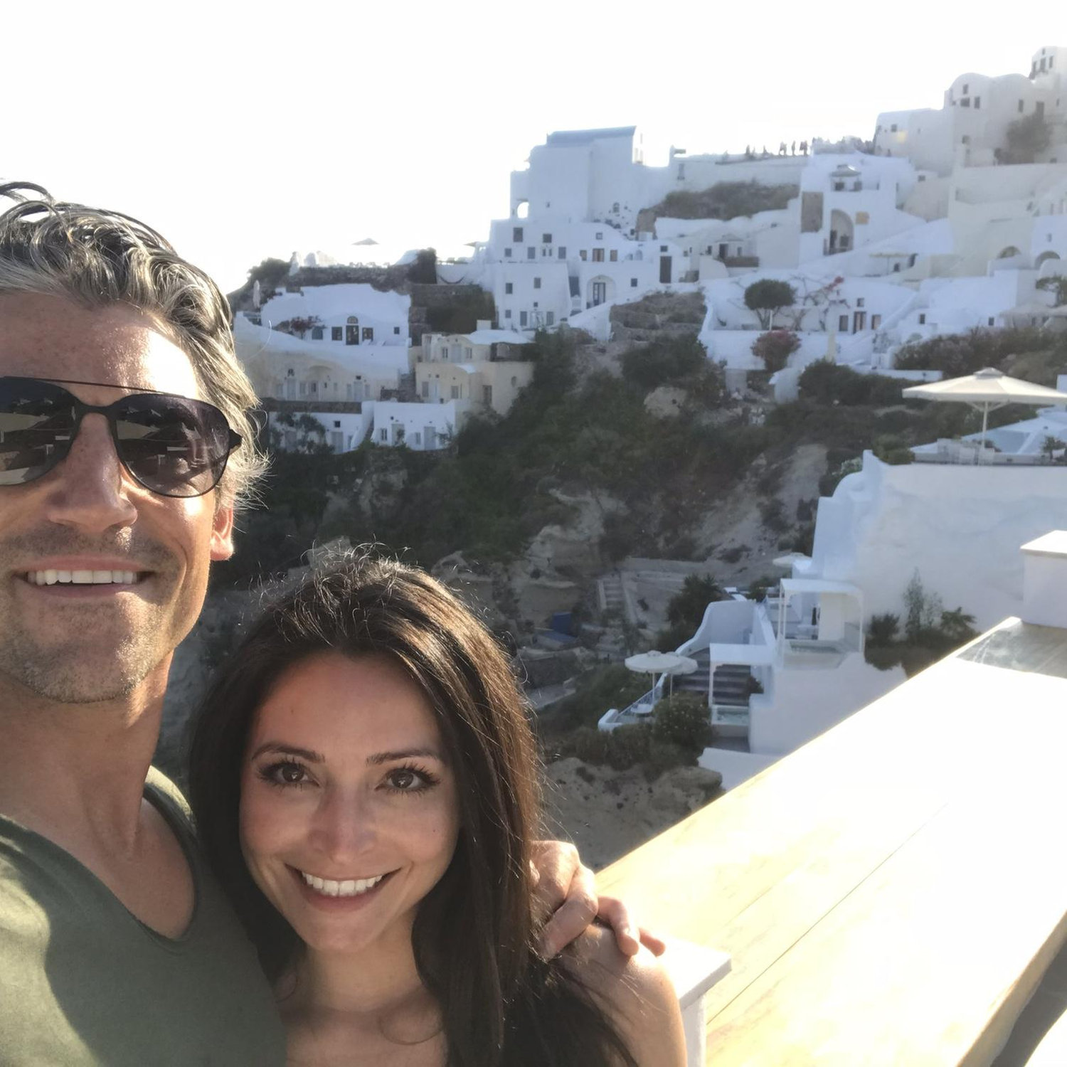 Just arrived in Santorini with our hotel room in the lower background