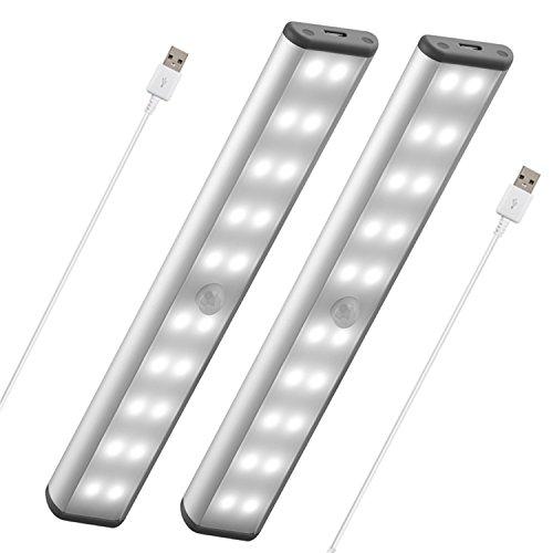 Stick-On Anywhere Portable Closet Lights Wireless 20 Led Under Cabinet Lighting Motion Sensor Activated Build In Rechargeable Battery Magnetic Little Safe Night Tap Light for Closet Cabinet (Silver)