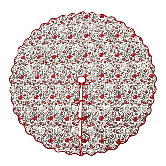 Ridhi Prune Red Hand Block Printed Christmas Tree Skirt 40'' Inch Cute, Boho,Decorative, Rustic, Vintage, Indoor, Outdoor, Holiday Decor, Christmas Decoration Halloween Fall Thanksgiving Gifts