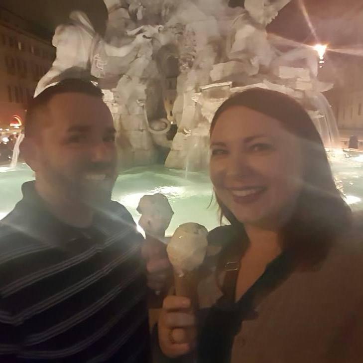 Having gelato in front of Bernini's Four River's Fountain in Piazza Navona in Roma. 2015